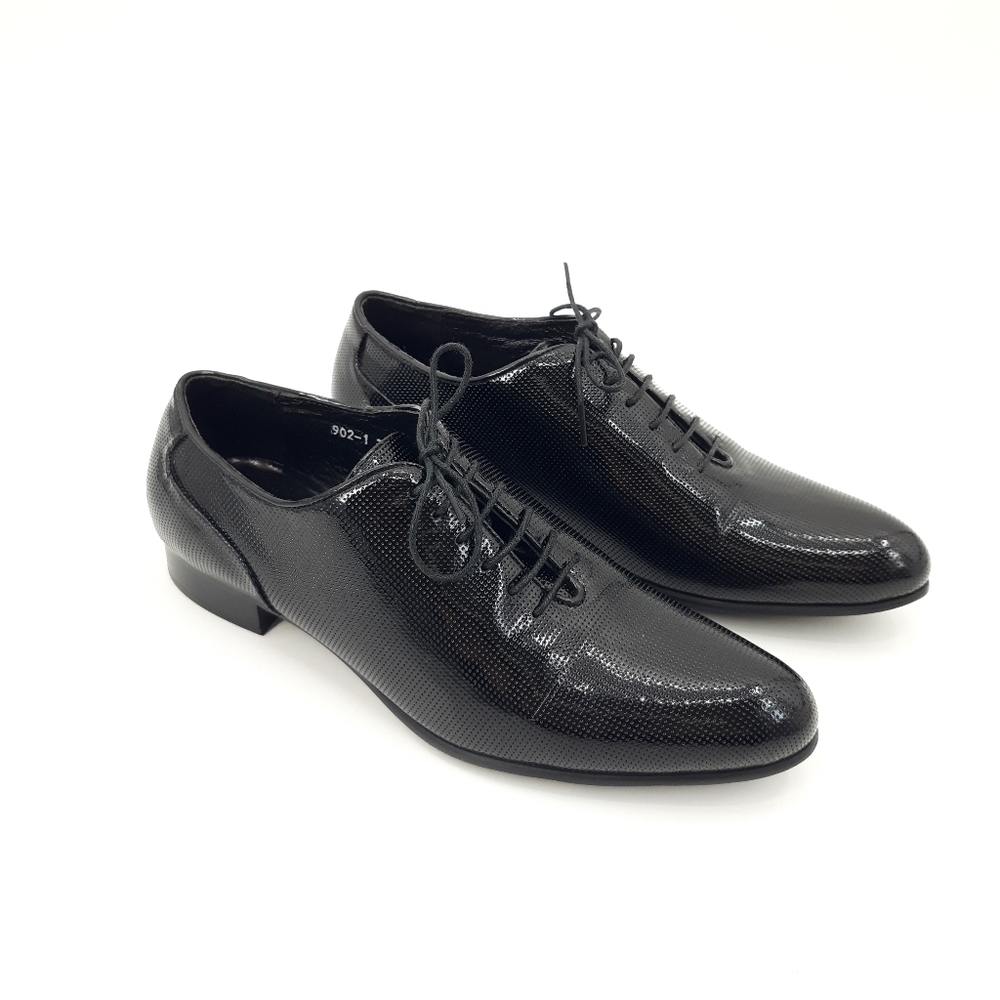 Cesare Gaspari | Perforated Patent Leather Loafers in Black